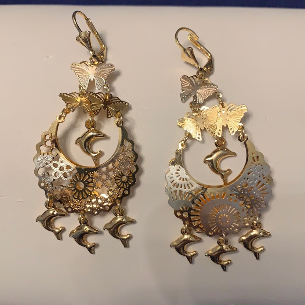 Beautiful Filigree Gold Filled Dangle Earrings